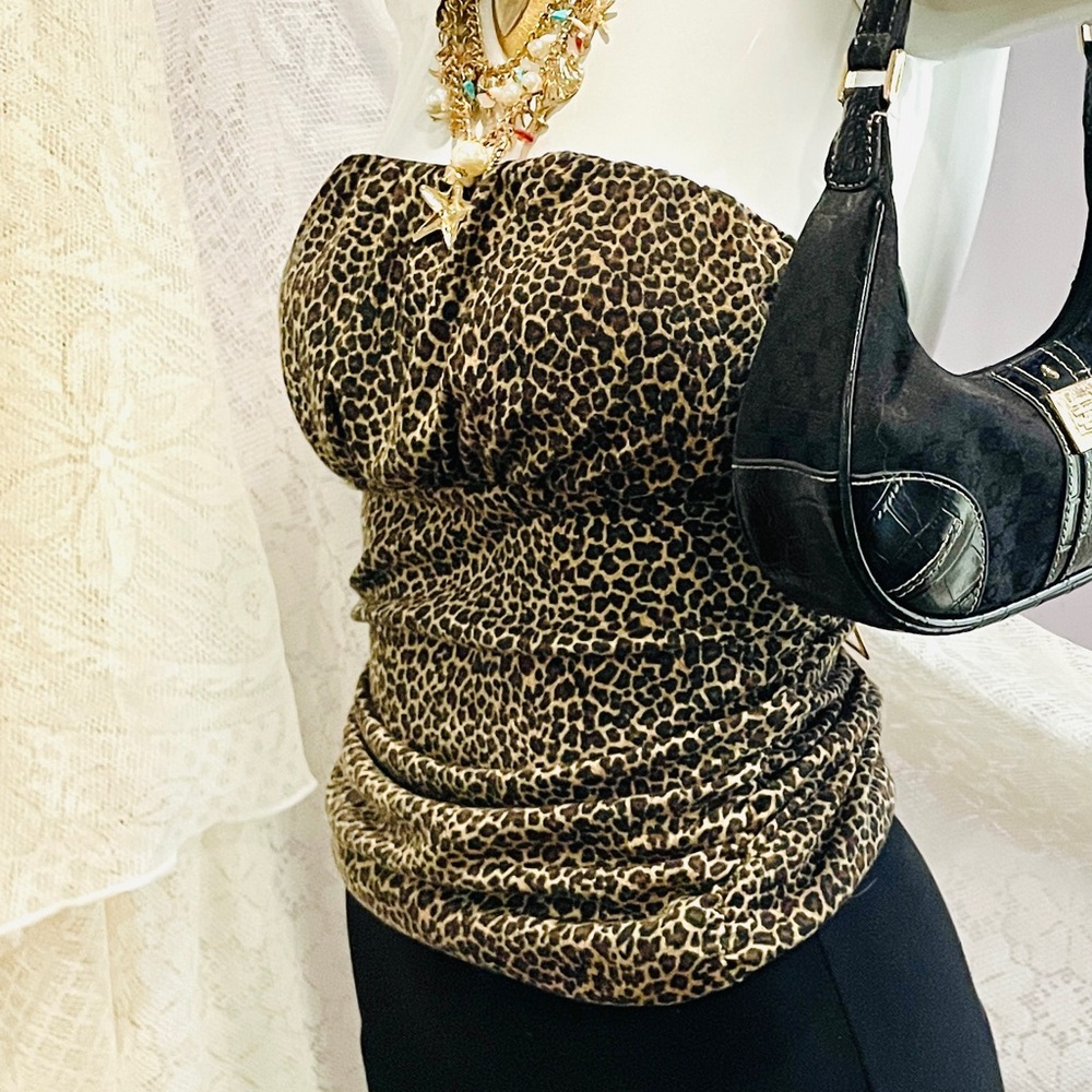 579 Brown Leopard Print Strapless Blouse NWT